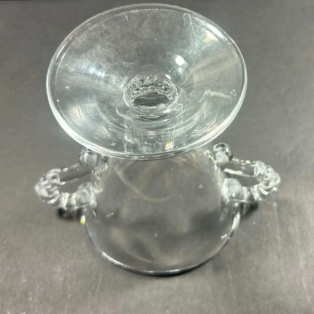 Sugar Bowl Clear Booped Handle Pedestal Glass Vintage 5in
